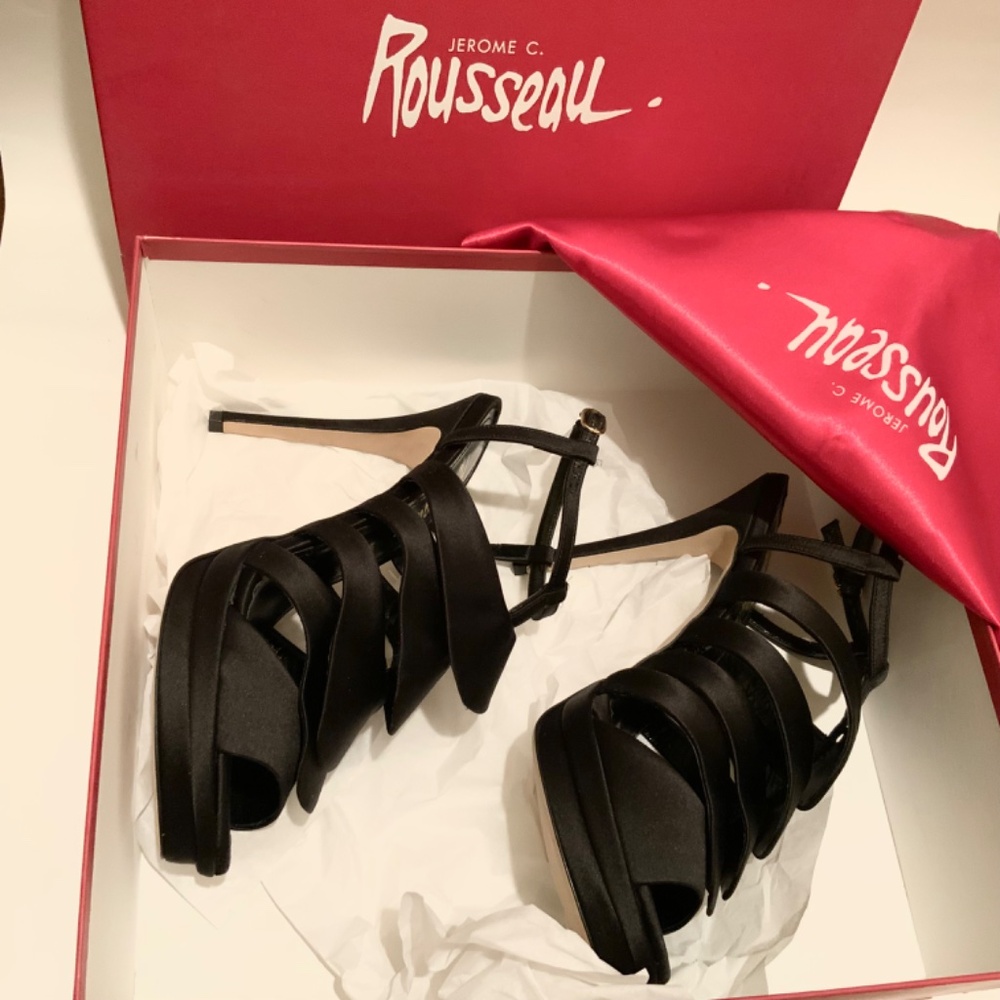 Jerome C. Rousseau Quorra Black Open Toe Pumps Stiletto Heel Fashionable Shoes